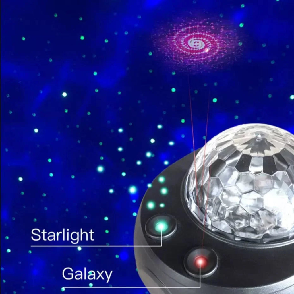 Starlight Galaxy light projector emitting a starry light pattern on a dark blue background.