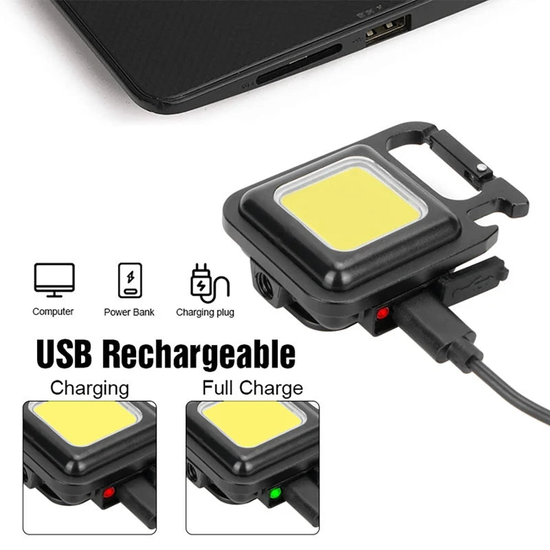 Rechargeable COB LED Keychain Light – Type-C charging - Mini Flashlight with Bottle Opener & Carabiner