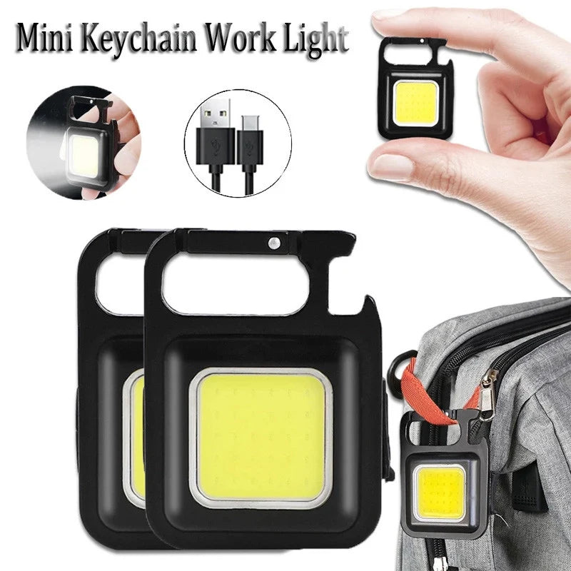 Rechargeable COB LED Keychain Light – Type-C charging - Mini Flashlight with Bottle Opener & Carabiner