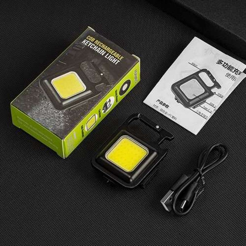 Rechargeable COB LED Keychain Light – Type-C charging - Mini Flashlight with Bottle Opener & Carabiner