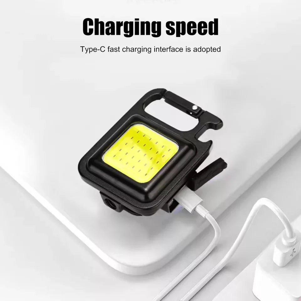 Rechargeable COB LED Keychain Light – Type-C charging - Mini Flashlight with Bottle Opener & Carabiner