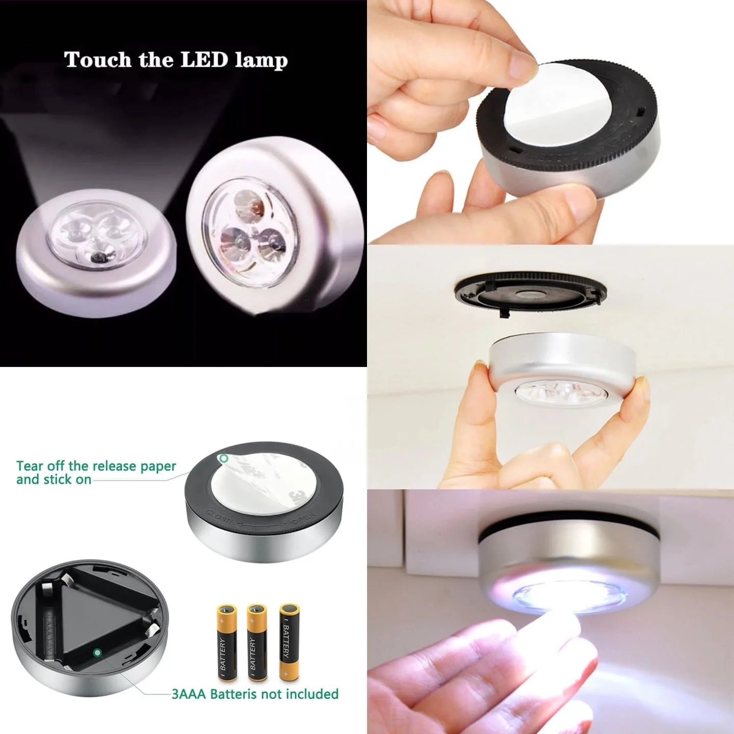 Mini Wireless Battery operated 3 LED Push Touch Light for home, kitchen, wardrobe and stairs