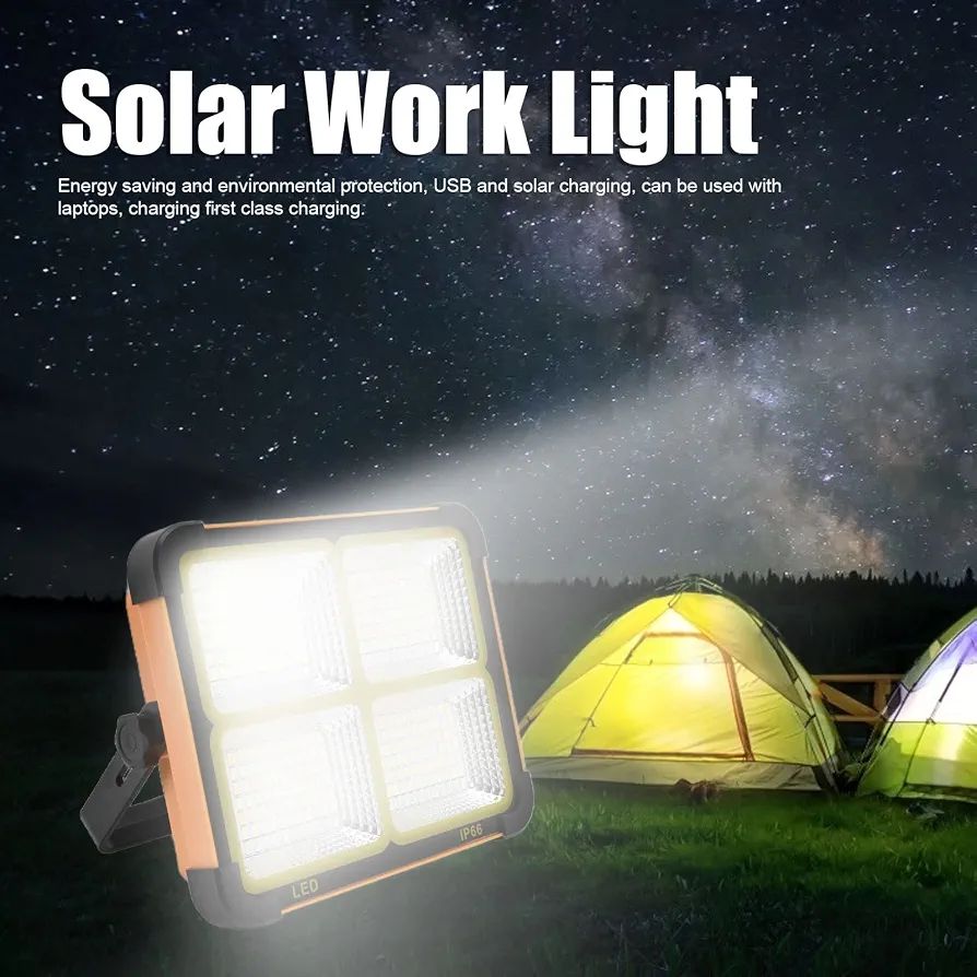 Portable 300W LED Work Light – 5000LM Solar & USB Rechargeable Flood Light