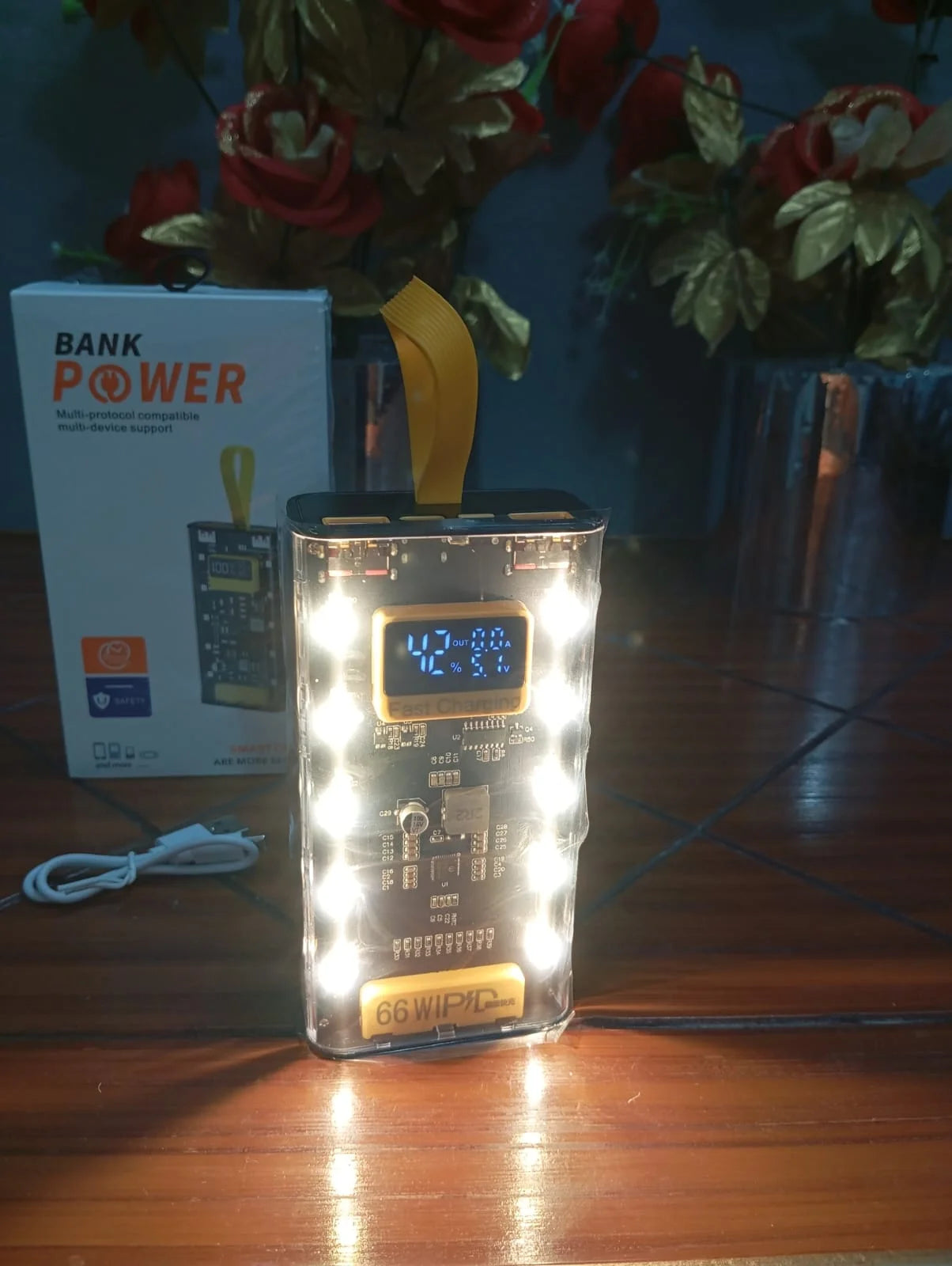 Transparent 20000mAh Fast Charging Poratable Power Bank with Emergency Light & Digital Display - 66W