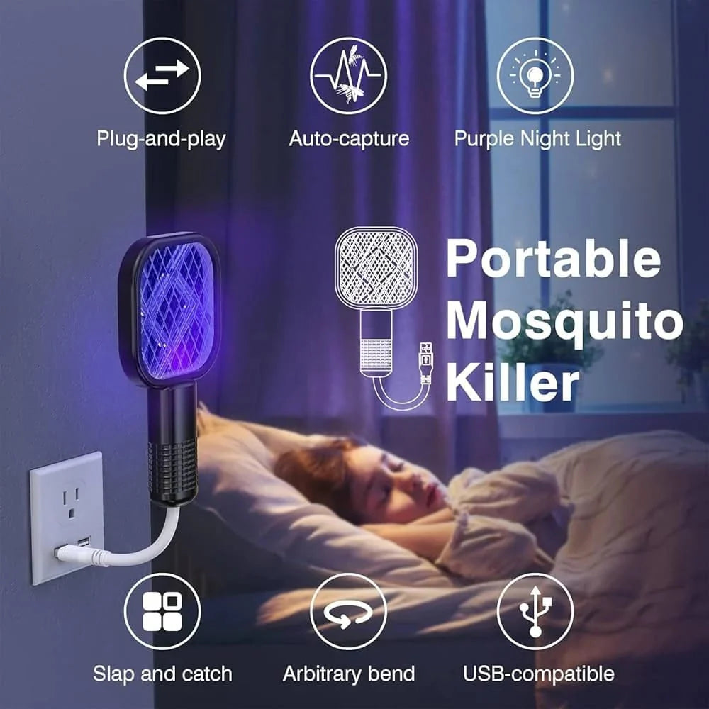 Electric Mini USB Mosquito Killer Racquet Lamp – Wireless Night Bulb & Effective Insect Catcher