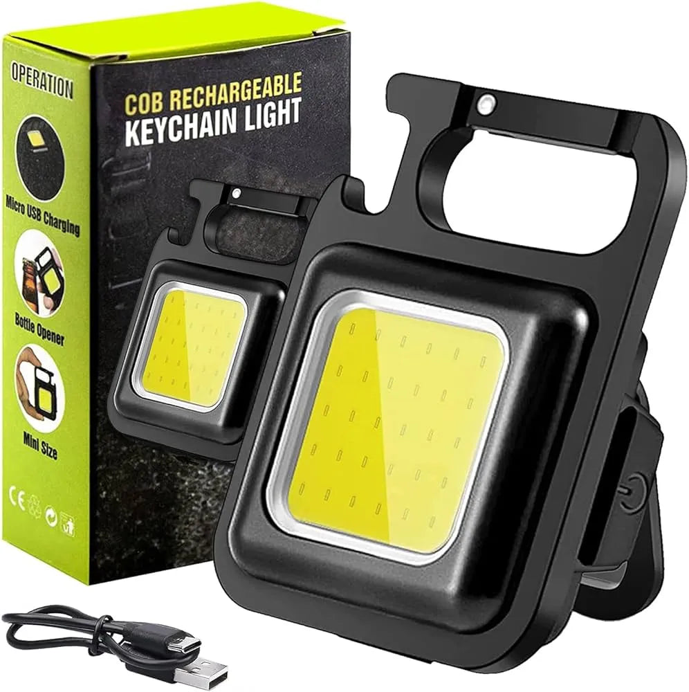 Rechargeable COB LED Keychain Light – Type-C charging - Mini Flashlight with Bottle Opener & Carabiner