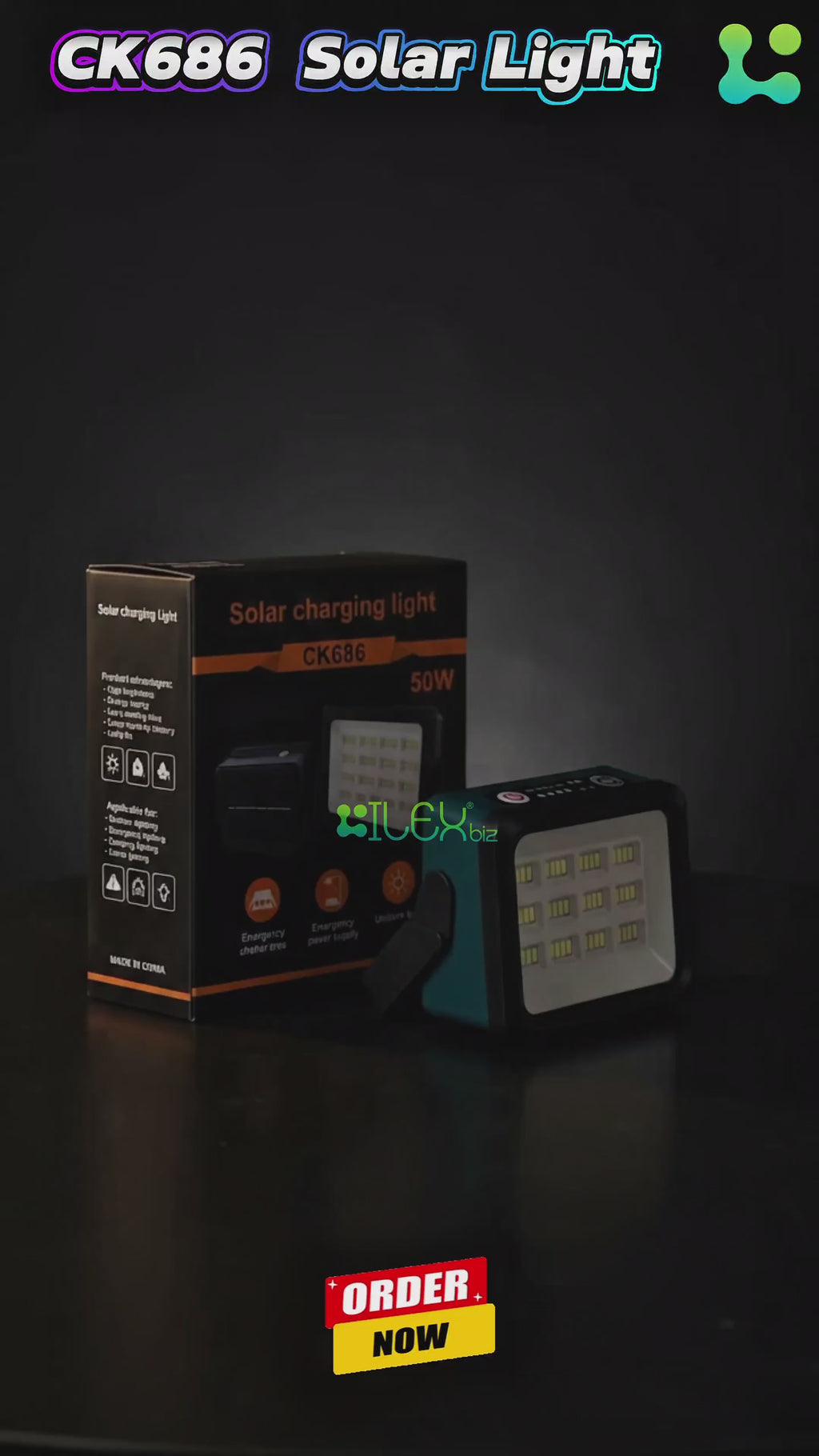 CK686 Solar Charging Light 50W Rechargeable LED Emergency Flood Light