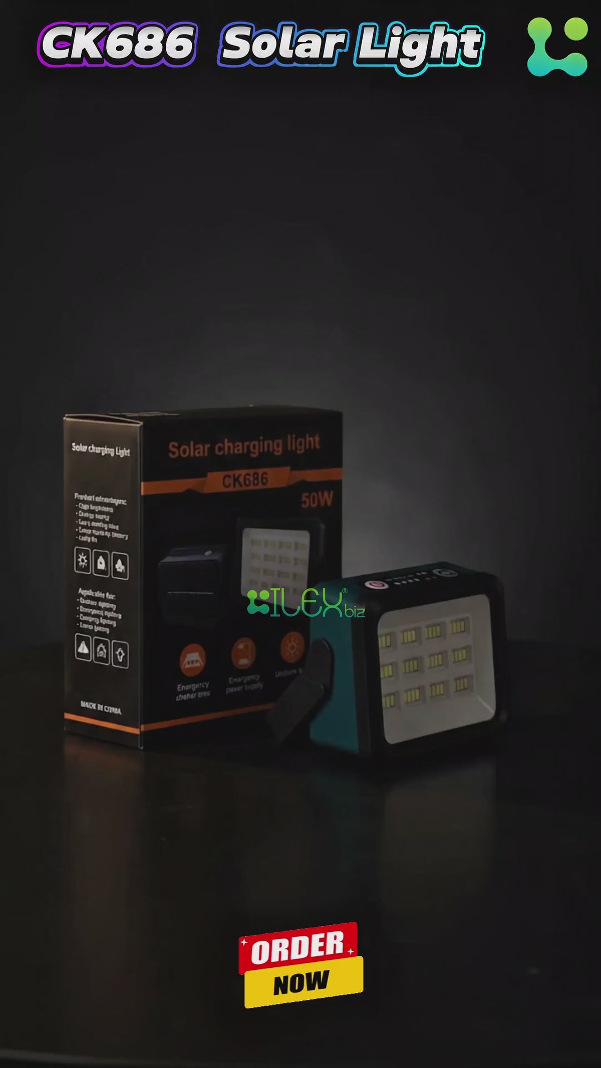 CK686 Solar Charging Light 50W Rechargeable LED Emergency Flood Light