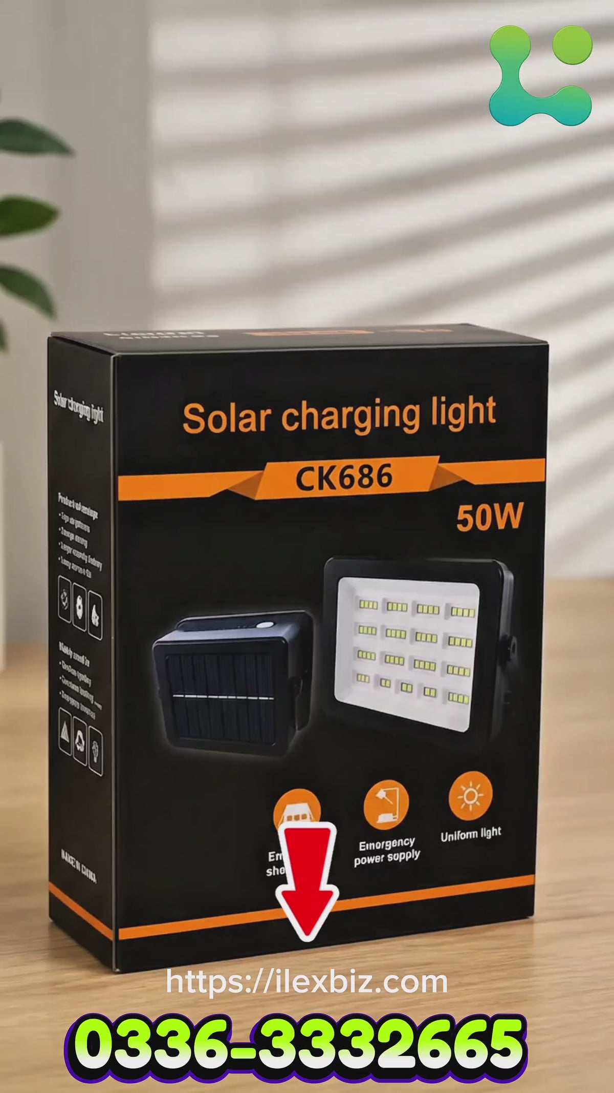 CK686 Solar Charging Light 50W Rechargeable LED Emergency Flood Light